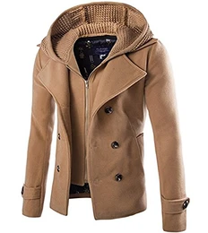 Wollmantel Herren Zweireiher Mantel Kurz Slim Fit Warm Herbst Übergangs Cabanjacke Peacoat Wintermantel