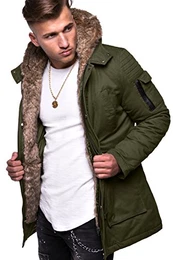 MT Styles Winter Parka mit Fell-Imitat Jacke Mantel E-1711 [Khaki, S]