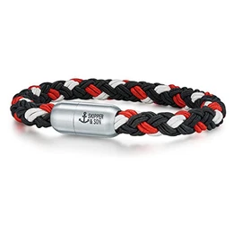 Herren-Armband Segeltau rot/weiß/schwarz Edelstahl - Armbänder Mann maritim Männer-Schmuck Freundschaftsarmband
