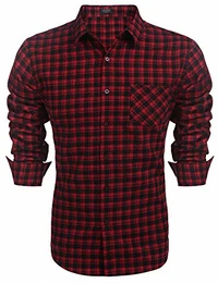 Herren Hemd Langarm Kariert Trachtenhemden Kentkragen Slim Fit Freizeit Casual Party Männer Langarmhemden Rot M