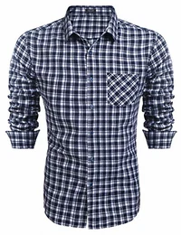 Herren Hemd Kariert Langarm Slim fit Freizeithemden Flanellhemd Karohemd Manschette mit Stickerei Hemden männer