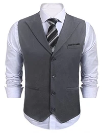 Herren Weste Anzugweste Kariert V-Ausschnitt Ärmellose Slim Fit Smoking Frack, A-grau, M