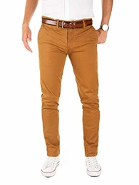 Herren Chino Hose, Modell Dustin, Chinohose mit Gürtel, Braun (Camel Otter 181018), W32/L38