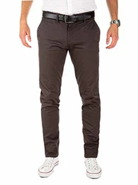 Herren Chino Hose, Modell Dustin, Chinohose mit Gürtel, Grau (Iron Gate 193910), W32/L32