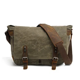 Gendi Vintage Militär Herren Leinwand Echtes Leder Umhängetasche Lässig Cross Body Reise Umhängetaschen Satchel Schule Laptop-Tasche für 15 zoll Laptop Aktentasche (Grün)