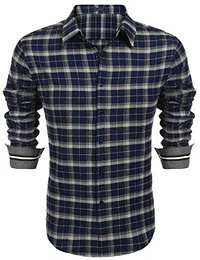 Herrenhemd Langarm Kariertes Slim Fit Freizeithemd Langarm Kariertes Hemd(Blau,M