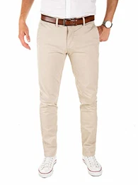 Herren Chino Hose, Modell Dustin, Chinohose mit Gürtel, Beige (Plaza Taupe 161105), W32/L32