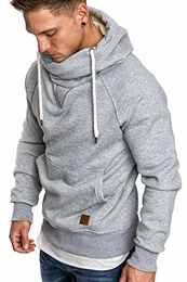 Herren Turtle-Neck Kapuzenpullover Sweatjacke Pullover Hoodie Sweatshirt 4025 Hellgrau S