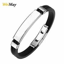 Weimay Männer Titanstahl Kieselgel Armbänder Ornamente Glatt Titanmetall Kieselgel Armbänder Schwarz und Silber Anwendbarer Bereich 21cm