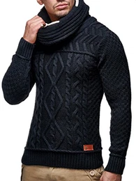 Herren Pullover Strickpullover Hoodie Hoody LN7025F; Größe M, Schwarz