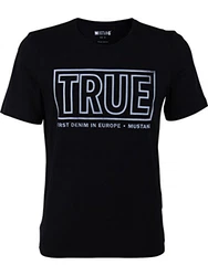 MUSTANG Herren T-Shirt Rundhals Kurzarm Logo Print Schwarz/Weiß/Blau/Grau
