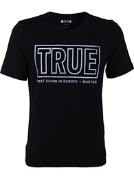 Herren T-Shirt Rundhals Kurzarm Logo Print Baumwolle Schwarz Weiß Blau Grau S M L XL 2XL 3XL, Größe: M, Ausführung: True (Black)