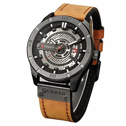 Curren Quartz Uhren Herren, Casual Analoge Quartzuhr, Multifunktionale Militär Sport Wristwatch Männer, Wasserdicht Lederarmband mit Datumsanzeige 8301 (Khaki)