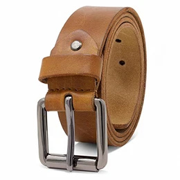 Ledergürtel Herren aus robusten 4mm Büffel-Leder, Vintage Jeans-Herren-Gürtel mit Dornenschließe Voll-Leder 38mm, Farbe:Braun, Größe:95
