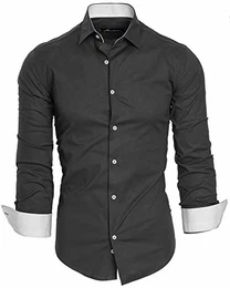 Herren Slim Fit Hemd Bügelleicht Business Freizeit Shirt 50002 Anthrazit M