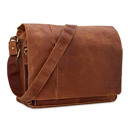 Vintage Umhängetasche Leder groß für Herren Damen 15.6 Zoll Laptoptasche Unitasche Bürotasche moderne Aktentasche aus echtem Büffelleder