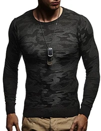 Herren dünner Strick-Pullover Rundhals-Ausschnitt Slim Fit Winter Sommer Moderner Männer Winterpullover Wollpullover Langarm Crew Neck Feinstrick LN1510 Schwarz-Anthrazit Medium