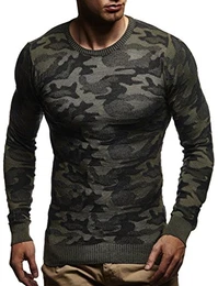 Herren dünner Strick-Pullover Rundhals-Ausschnitt Slim Fit Winter Sommer Moderner Männer Winterpullover Wollpullover Langarm Crew Neck Feinstrick LN1510 Khaki Medium