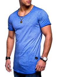 Herren Oversize T-Shirt Crew Rundhals MT-7103 [Blau, S]