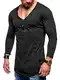 Rello & Reese Herren Oversize Longsleeve V-Neck Rundhals Sweatshirt MT-7314 [Schwarz, XL]