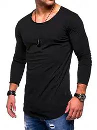 Herren Oversize Longsleeve Crew Neck Sweatshirt T-Shirt MT-7315 [Schwarz, L]