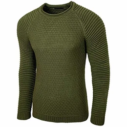 Strickpullover Herren Two Tone Rundhals Pullover Grobstrick B-8056, Farbe:Khaki, Größe:M