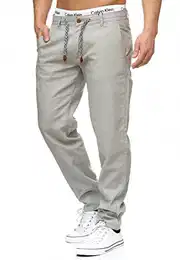 Herren Veneto Stoffhose aus 55% Leinen & 45% Baumwolle m. 4 Taschen Lange sportliche Regular Fit Hose Moderne Baumwollhose Leinenhose Bequeme Freizeithose f. Männer Lt Grey M