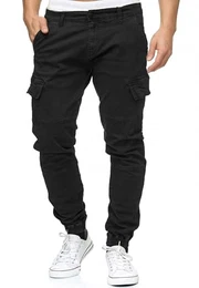 Herren August Cargohose aus Baumwolle mit 6 Taschen Lange Regular Fit Cargo Chino Hose Baumwollhose, M, Schwarz