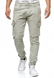 Indicode Herren August Cargohose aus Baumwolle mit 6 Taschen Lange Regular Fit Cargo Chino Hose Baumwollhose Chinohose Freizeithose Stoffhose aus Stretch Material für Männer Lt Grey M