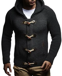 Herren Strick-Jacke mit Kapuze Slim Fit Grobstrick Moderner schwarzer Herren Hoodie-Sweatjacke-Winterjacke Langarm Grobstrick LN5380 Anthrazit Small