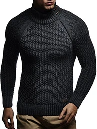 Herren Strick-Pullover Rollkragen Slim Fit für Winter Sommer Moderner schwarzer Männer Winterpullover Sweatshirt Langarmshirt Herren Basic Hoodie-Shirt LN5295 Schwarz-Anthrazit Medium