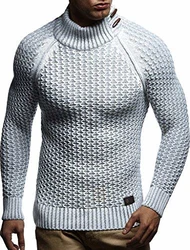 Leif Nelson Herren Pullover Rollkragen Slim Fit LN5295 Schwarz/Ecru/Grau (LN5295)