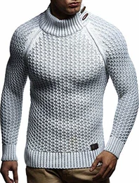 Herren Strick-Pullover Rollkragen Slim Fit für Winter Sommer Moderner schwarzer Männer Winterpullover Sweatshirt Langarmshirt Herren Basic Hoodie-Shirt LN5295 Ecru-Grau Medium