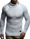 Leif Nelson Herren Strick-Pullover Rollkragen Slim Fit für Winter Sommer Moderner schwarzer Männer Winterpullover Sweatshirt Langarmshirt Herren Basic Hoodie-Shirt LN5295 Ecru-Grau Medium