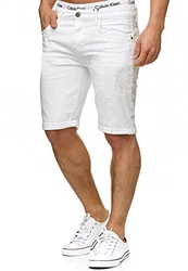 Indicode Herren Caden Jeans Shorts mit 5 Taschen Offwhite