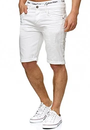 Herren Caden Jeans Shorts mit 5 Taschen aus 98% Baumwolle Kurze Denim Stretch Hose Used Look Washed Destroyed Regular Fit Men Short Pants Freizeithose f. Männer Offwhite M