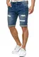 Indicode Herren Caden Jeans Shorts mit 5 Taschen aus 98% Baumwolle   Kurze Denim Stretch Hose Used Look Washed Destroyed Regular Fit Men Short Pants Freizeithose f. Männer Holes - Medium Indigo L
