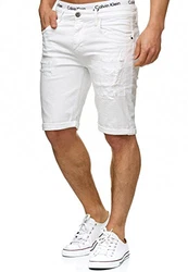 Indicode Herren Caden Jeans Shorts mit 5 Taschen Off White