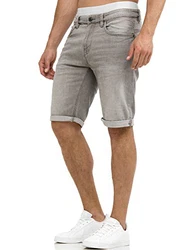 Indicode Herren Caden Jeans Shorts mit 5 Taschen Lt Grey