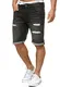 Indicode Herren Caden Jeans Shorts mit 5 Taschen aus 98% Baumwolle   Kurze Denim Stretch Hose Used Look Washed Destroyed Regular Fit Men Short Pants Freizeithose f. Männer Holes - Black M