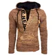 Rusty Neal Herren Strick Mix Pullover Pulli Applikationen Kapuze Stehkragen 133, Größe:M, Model:13277 Camel
