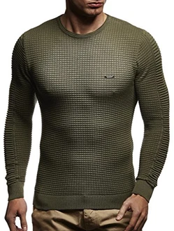 Leif Nelson Herren Strick-Pullover Rundhals Slim Fit LN1545 Khaki (LN1545)