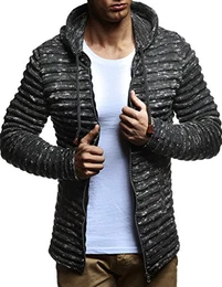 Strickjacke Herren mit Kapuze & Reissverschluss (Schwarz, Größe M) - Strick Sweatjacke Männer Cardigan für Winter Baumwolle