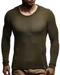 Leif Nelson Herren Strick-Pullover Rundhals-Ausschnitt Slim Fit (20705) Khaki