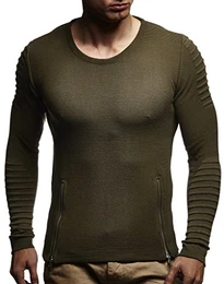 Herren dünner Strick-Pullover Rundhals-Ausschnitt Slim Fit Winter Sommer Moderner Männer Winterpullover Wollpullover Langarm Crew Neck Feinstrick 20705 Khaki Medium