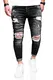 MT Styles Rello & Reese Herren Destroyed Jeans Hose JN-3296 [Schwarz, W32/L32]