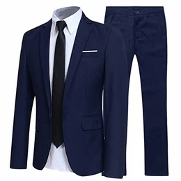 Anzug Herren Anzüge Slim Fit 2 Teilig Business Herrenanzug Sakko Hose Marineblau M