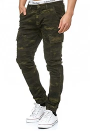 Indicode Herren August Cargohose aus Baumwolle mit 6 Taschen Lange Regular Fit Cargo Chino Hose Baumwollhose Chinohose Freizeithose Stoffhose aus Stretch Material für Männer Dired Camouflage M