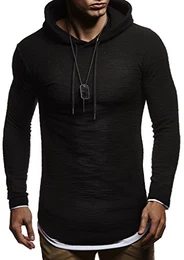 Herren Kapuzenpullover Slim Fit Baumwolle-Anteil Moderner weißer Herren Hoodie-Sweatshirt-Pulli Langarm Herren schwarzer Pullover-Shirt mit Kapuze LN8120 Schwarz Medium