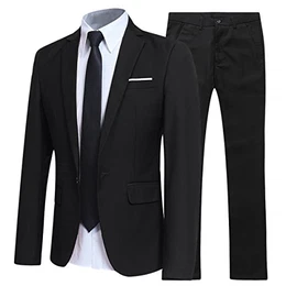 Anzug Herren Anzüge Slim Fit 2 Teilig Business Herrenanzug Sakko Hose Schwarz M